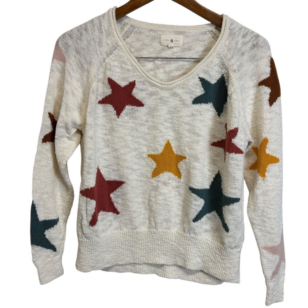 Lou & Grey Multicolor Star V-Neck Knit Sweater